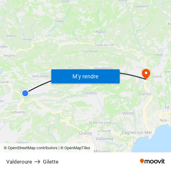 Valderoure to Gilette map