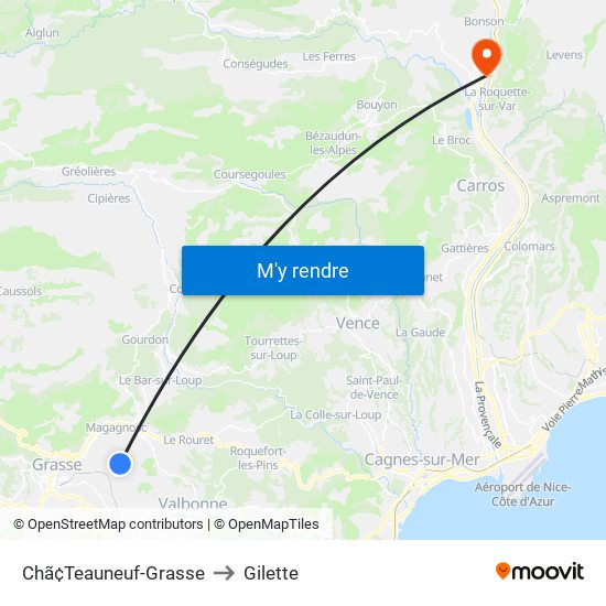 Chã¢Teauneuf-Grasse to Gilette map
