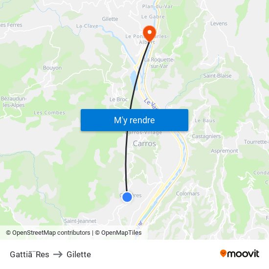 Gattiã¨Res to Gilette map