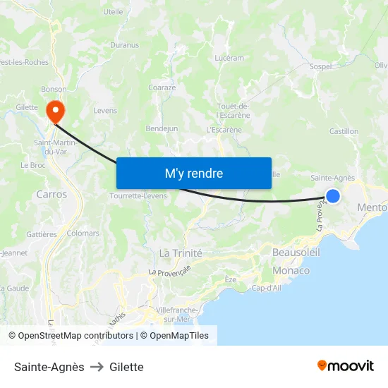 Sainte-Agnès to Gilette map