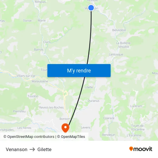 Venanson to Gilette map