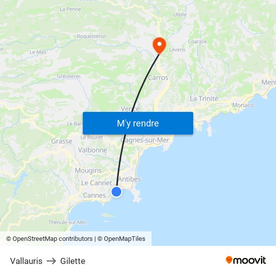 Vallauris to Gilette map