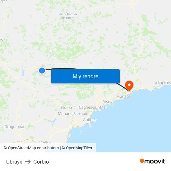 Ubraye to Gorbio map