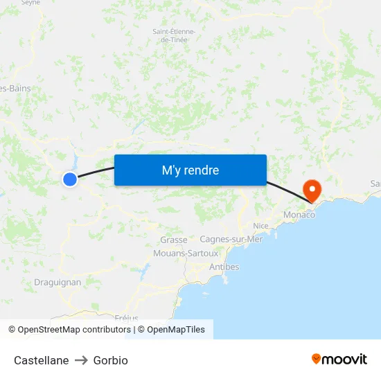 Castellane to Gorbio map
