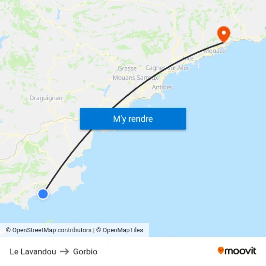 Le Lavandou to Gorbio map