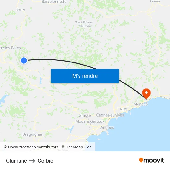 Clumanc to Gorbio map