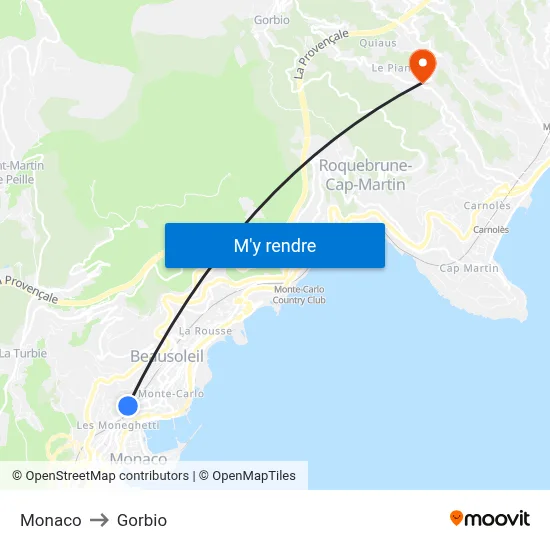 Monaco to Gorbio map