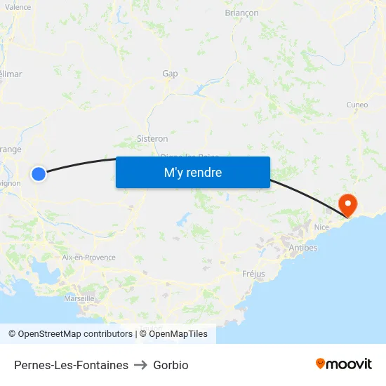 Pernes-Les-Fontaines to Gorbio map
