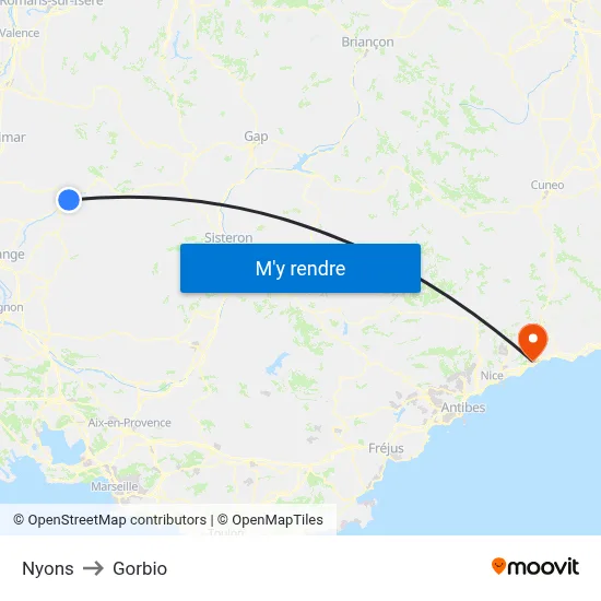 Nyons to Gorbio map