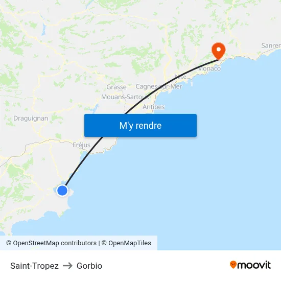 Saint-Tropez to Gorbio map