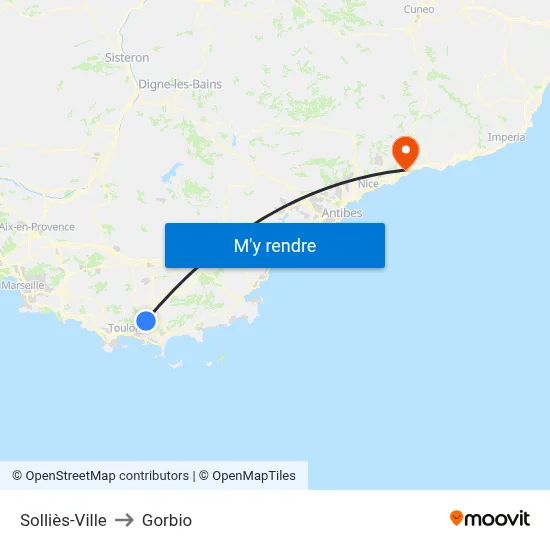 Solliès-Ville to Gorbio map