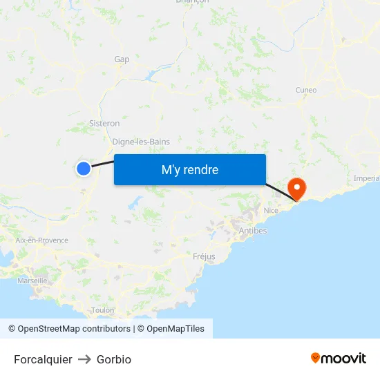 Forcalquier to Gorbio map