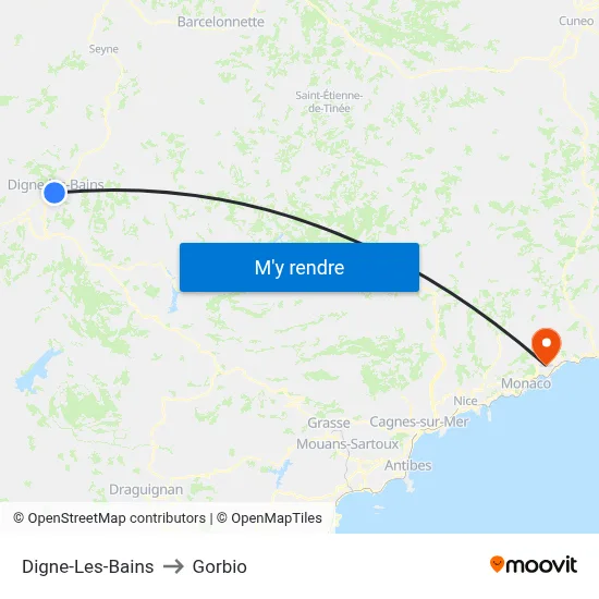 Digne-Les-Bains to Gorbio map
