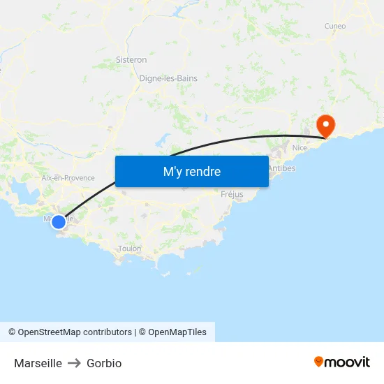 Marseille to Gorbio map