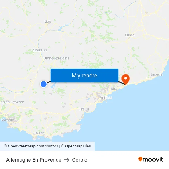 Allemagne-En-Provence to Gorbio map