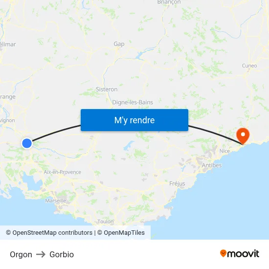 Orgon to Gorbio map
