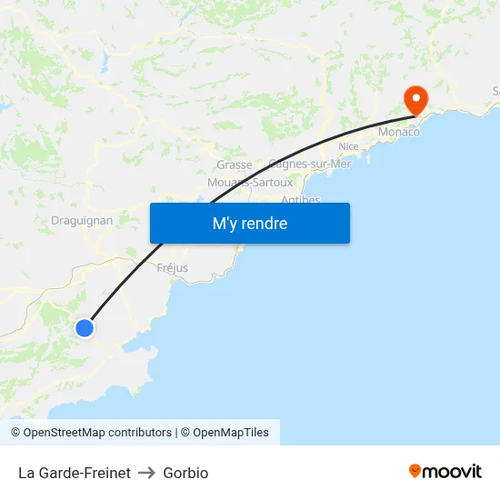 La Garde-Freinet to Gorbio map