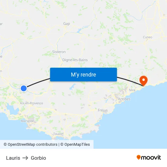 Lauris to Gorbio map