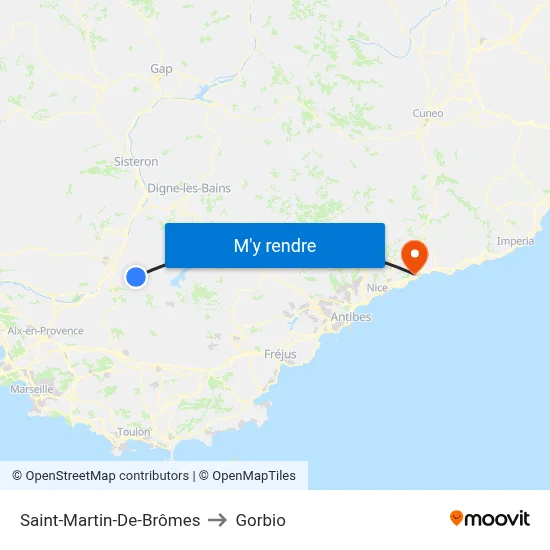 Saint-Martin-De-Brômes to Gorbio map