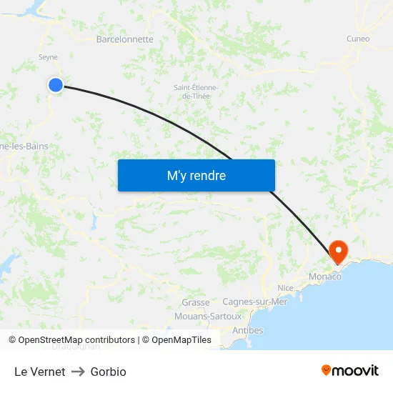 Le Vernet to Gorbio map