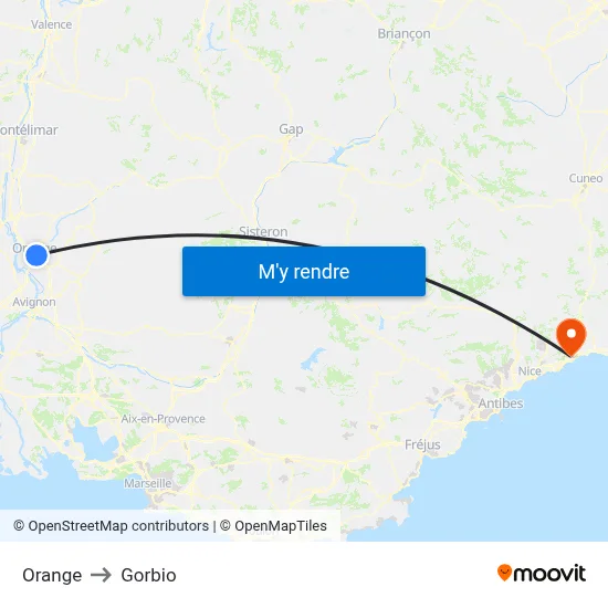 Orange to Gorbio map