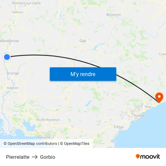 Pierrelatte to Gorbio map