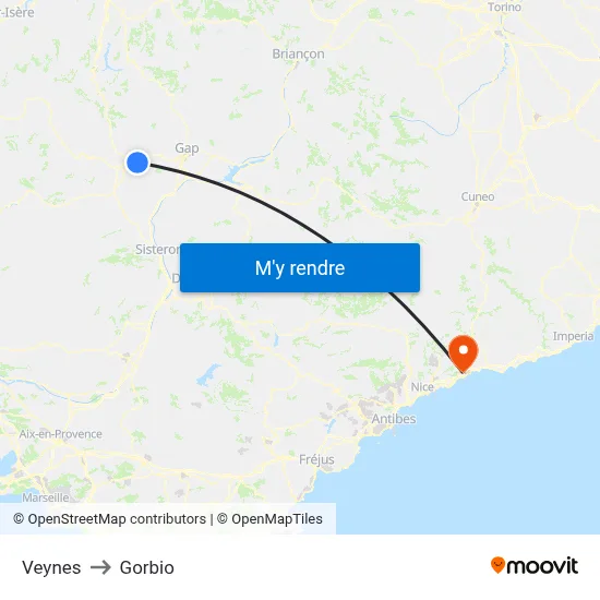Veynes to Gorbio map