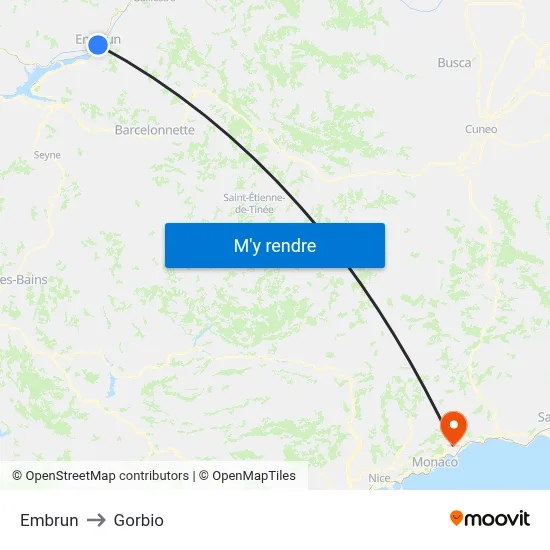 Embrun to Gorbio map