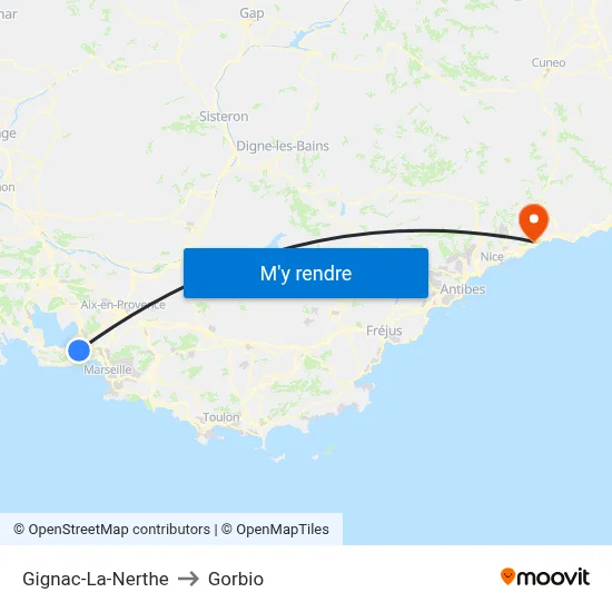 Gignac-La-Nerthe to Gorbio map