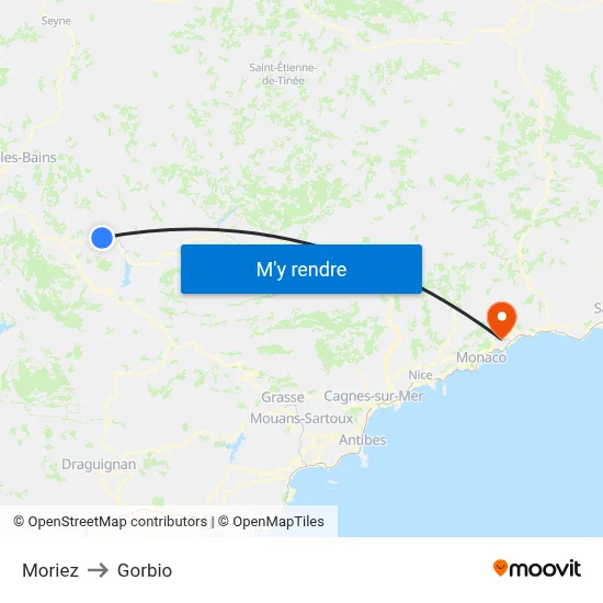 Moriez to Gorbio map