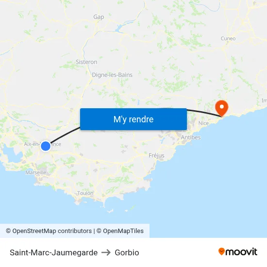 Saint-Marc-Jaumegarde to Gorbio map