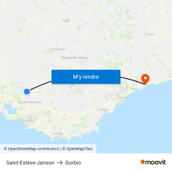 Saint-Estève-Janson to Gorbio map