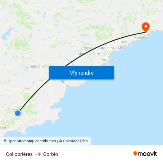 Collobrières to Gorbio map