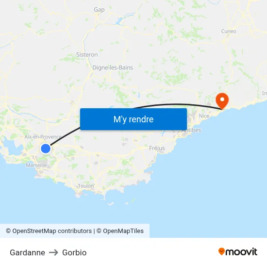 Gardanne to Gorbio map