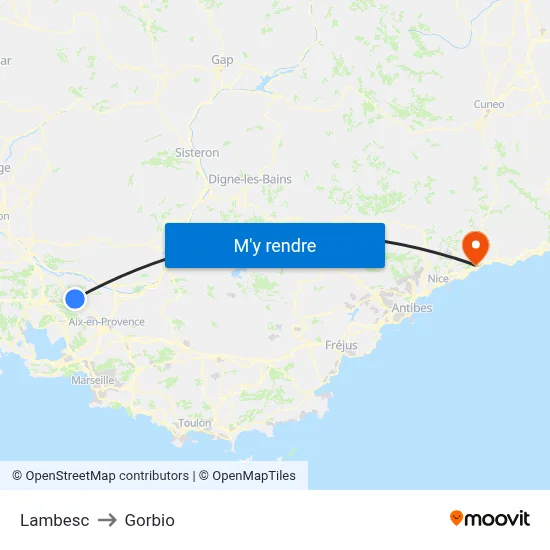 Lambesc to Gorbio map