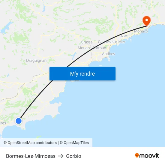 Bormes-Les-Mimosas to Gorbio map