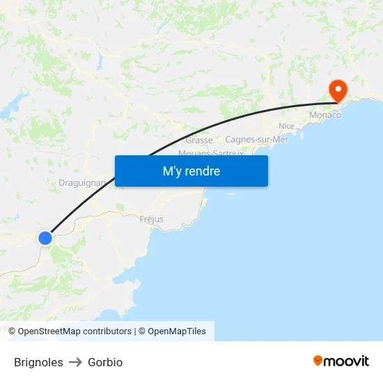 Brignoles to Gorbio map