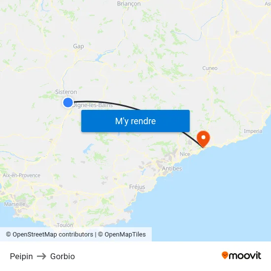 Peipin to Gorbio map