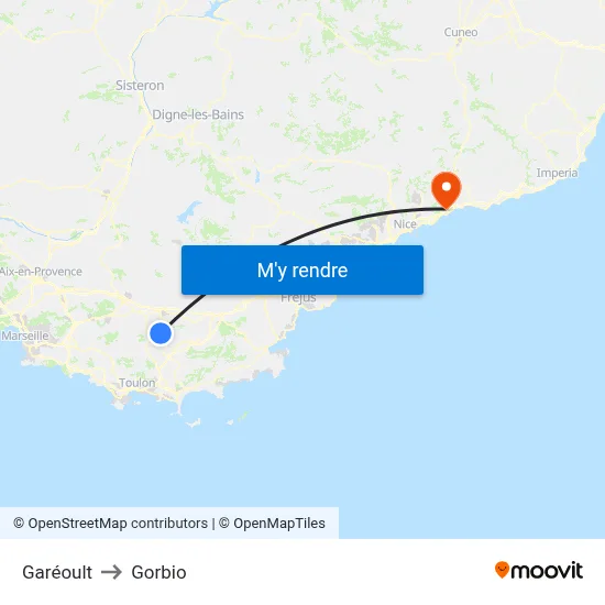 Garéoult to Gorbio map