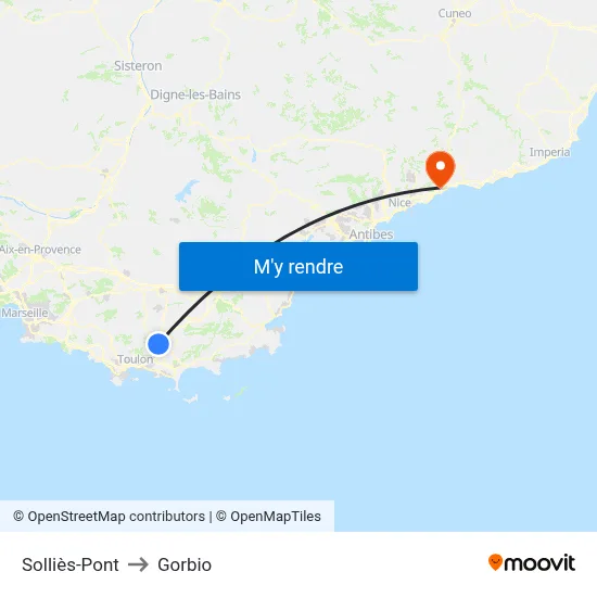 Solliès-Pont to Gorbio map
