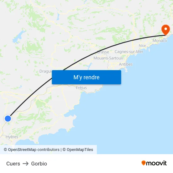 Cuers to Gorbio map