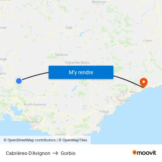 Cabrières-D'Avignon to Gorbio map