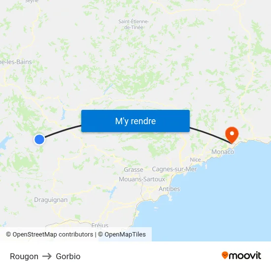 Rougon to Gorbio map