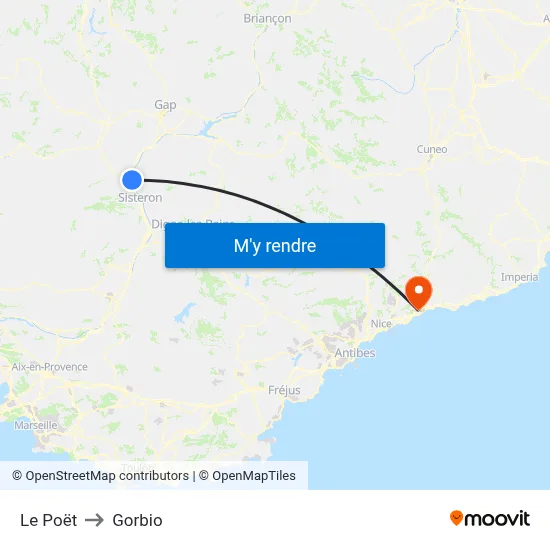 Le Poët to Gorbio map