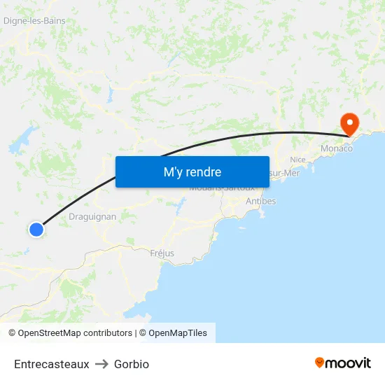 Entrecasteaux to Gorbio map