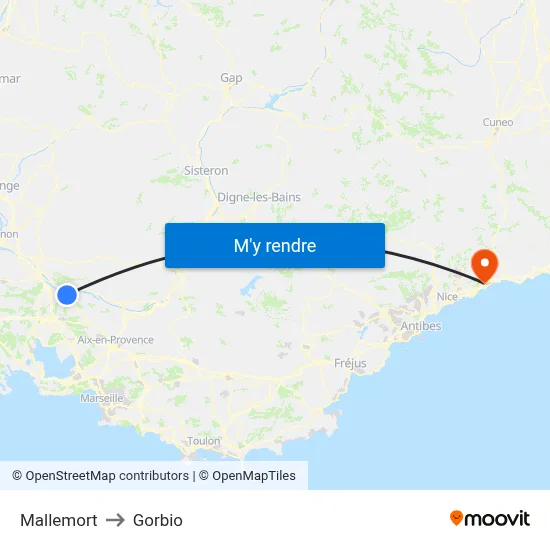 Mallemort to Gorbio map