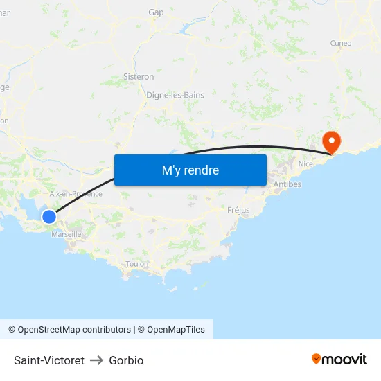 Saint-Victoret to Gorbio map