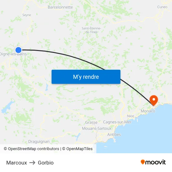 Marcoux to Gorbio map