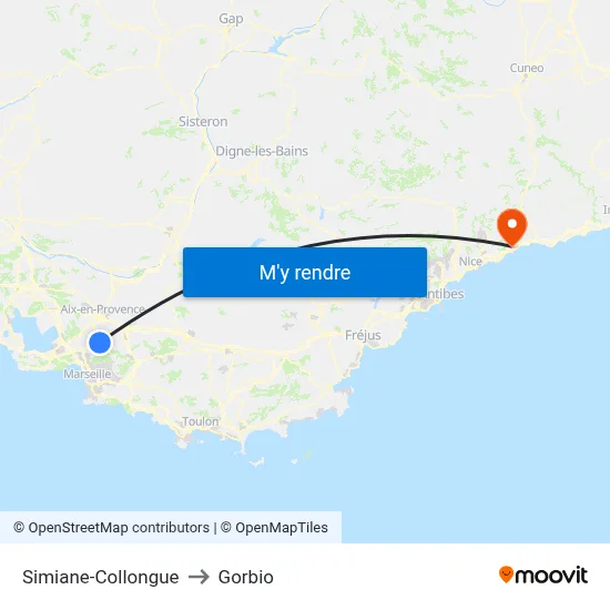 Simiane-Collongue to Gorbio map