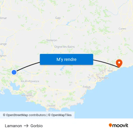 Lamanon to Gorbio map